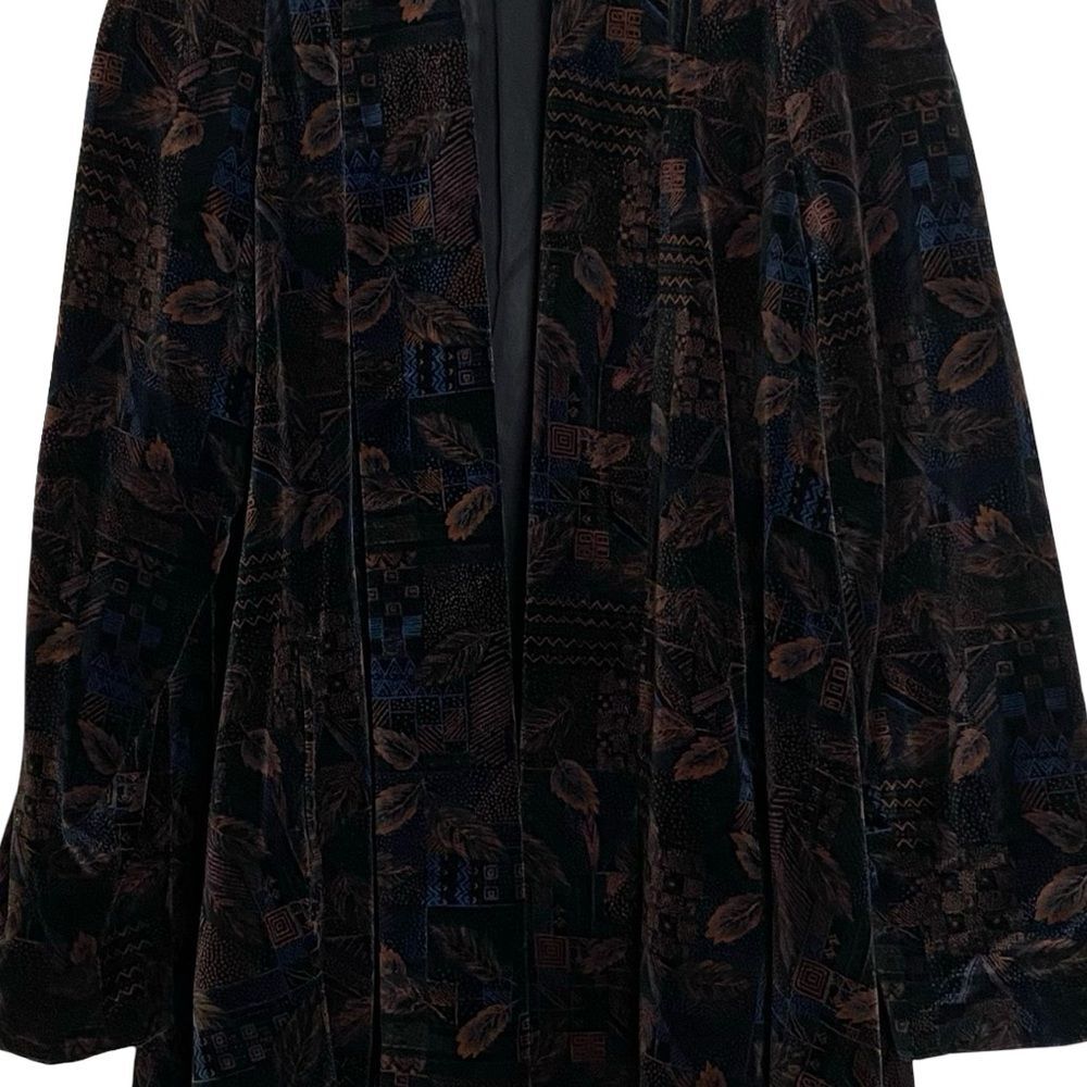 Vintage 80s J.L. deBall Portrait Velvet Mixed Pattern Coat Size Small - Picture 3 of 5